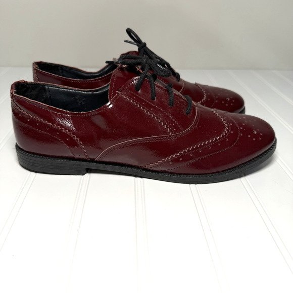 TOPSHOP Women's Size 8 Burgundy Leather Made in Italy Oxford Preppy Quiet Luxury - Picture 4 of 8